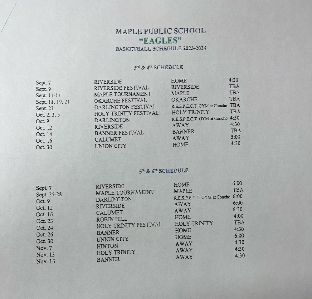 3/4 and 5/6 basketball schedules